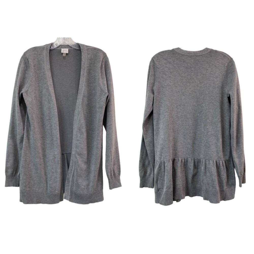 Cupio Boho Ruffle Back Open Front Cardigan Sweater Women's‎ Size Medium Gray